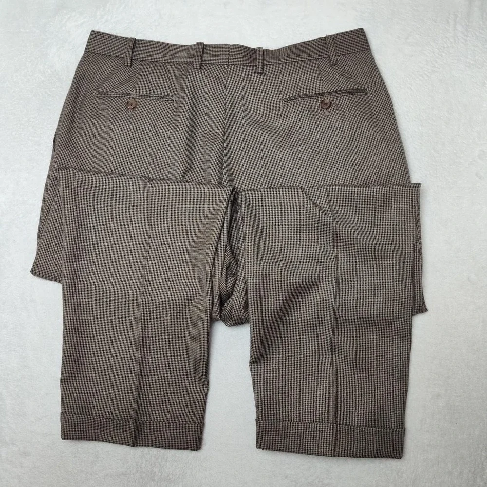 Ralph Lauren Pants Mens 36x29 Brown Tweed Polyester Viscose Pleated Dress Slacks